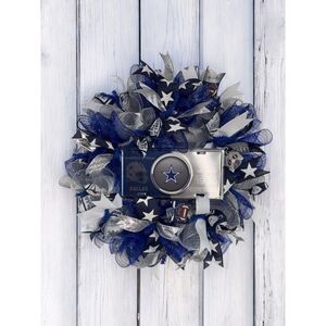 Premium Dallas Cowboys Wreath | Blue Silver Mesh Door Decor | NFC East 1960 Sign